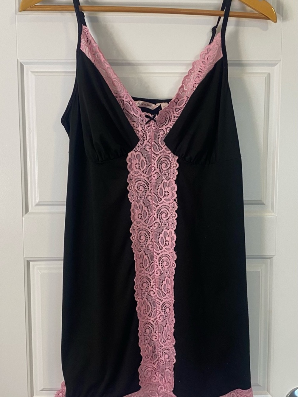 La Vie En Rose Chemise Black Pink Lace Trim Nightie Size Large Lingerie Stretchy - Picture 2 of 9